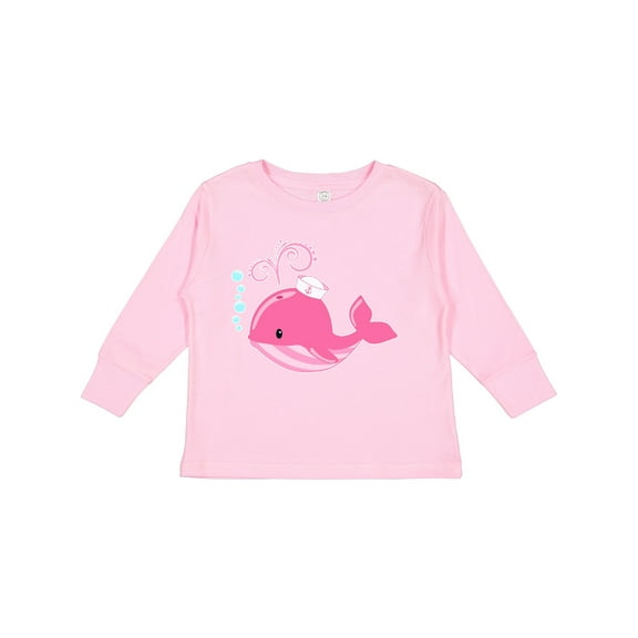 Inktastic Cute Pink Whale in Nautical Hat Boys or Girls Long Sleeve Toddler T-Shirt