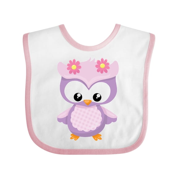 Inktastic Cute Pink and Purple Owl Girls Baby Bib