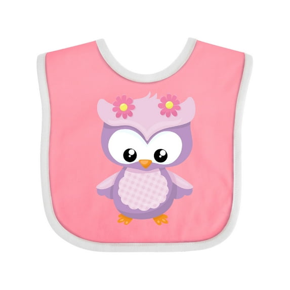 Inktastic Cute Pink and Purple Owl Girls Baby Bib