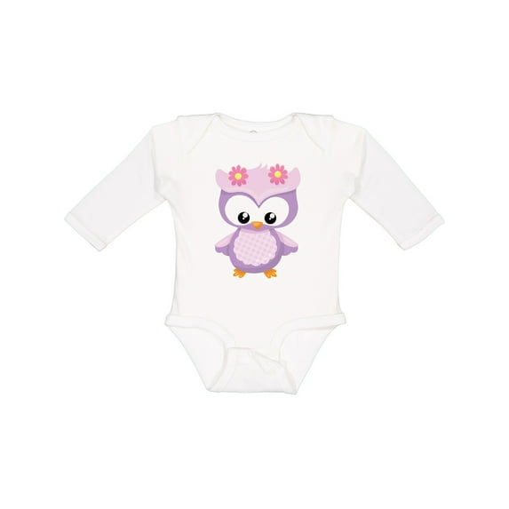 Inktastic Cute Pink and Purple Owl Girls Long Sleeve Baby Bodysuit