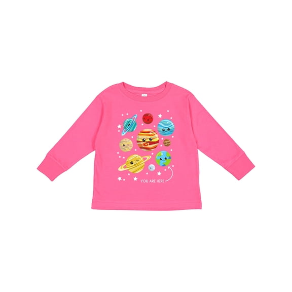 Inktastic Cute Planets, Kawaii Planets, Space, Cosmos, Stars Boys or Girls Long Sleeve Toddler T-Shirt