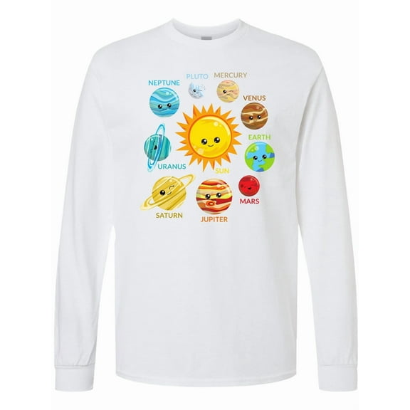 Inktastic Cute Planets, Solar System, Space, Cosmos, Galaxy Long Sleeve T-Shirt