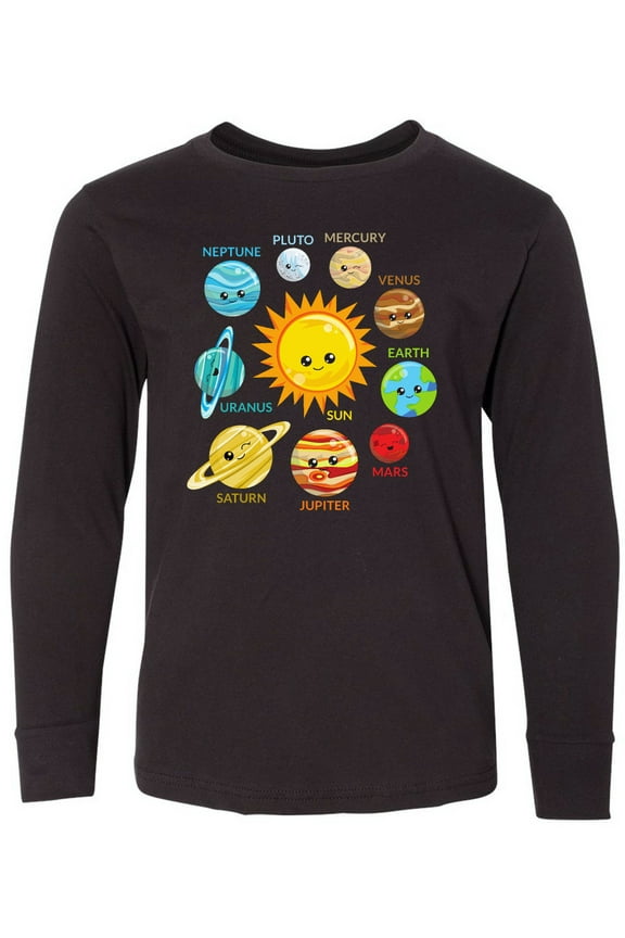 Cute Planets, Solar System, Space, Cosmos, Galaxy Long Sleeve Youth T-Shirt