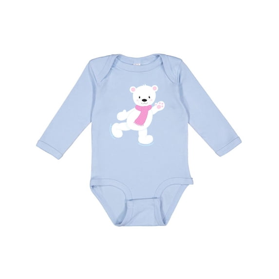 Inktastic Cute Polar Bear, White Bear, Ice Skating Bear Boys or Girls Long Sleeve Baby Bodysuit