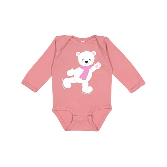Inktastic Cute Polar Bear, White Bear, Ice Skating Bear Boys or Girls Long Sleeve Baby Bodysuit