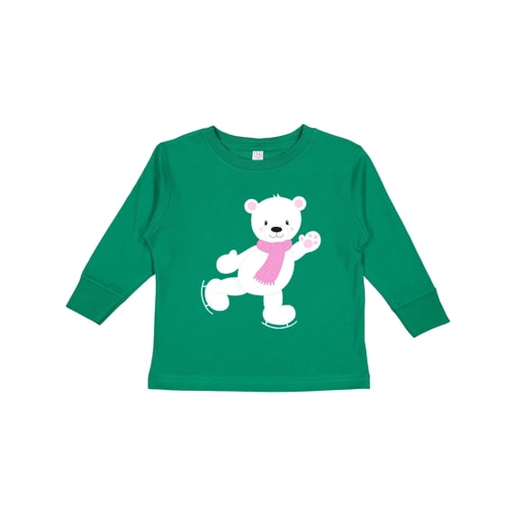 Inktastic Polar Bear, White Bear, Ice Skating Bear, Scarf Boys or Girls Long Sleeve Toddler T-Shirt