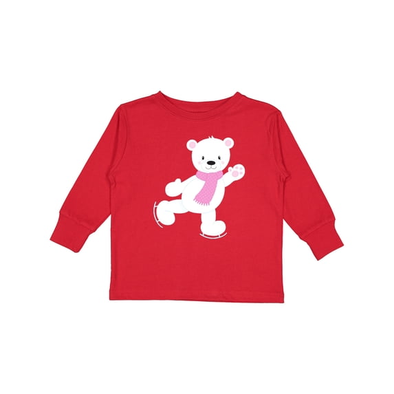 Inktastic Polar Bear, White Bear, Ice Skating Bear, Scarf Boys or Girls Long Sleeve Toddler T-Shirt