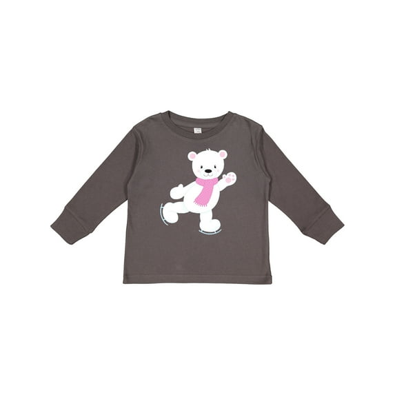 Inktastic Polar Bear, White Bear, Ice Skating Bear, Scarf Boys or Girls Long Sleeve Toddler T-Shirt
