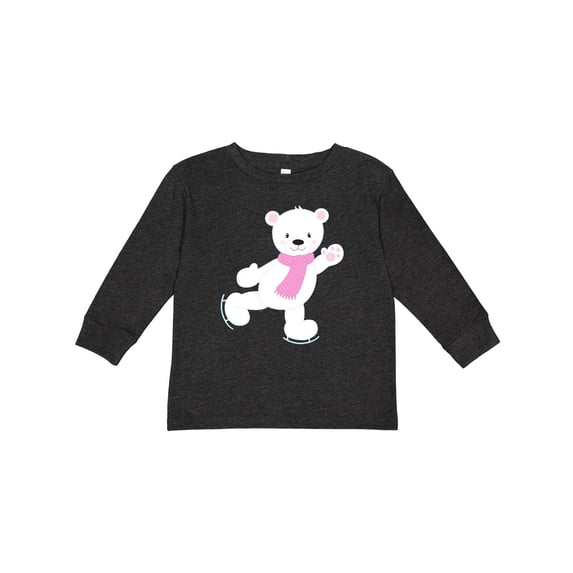 Inktastic Polar Bear, White Bear, Ice Skating Bear, Scarf Boys or Girls Long Sleeve Toddler T-Shirt