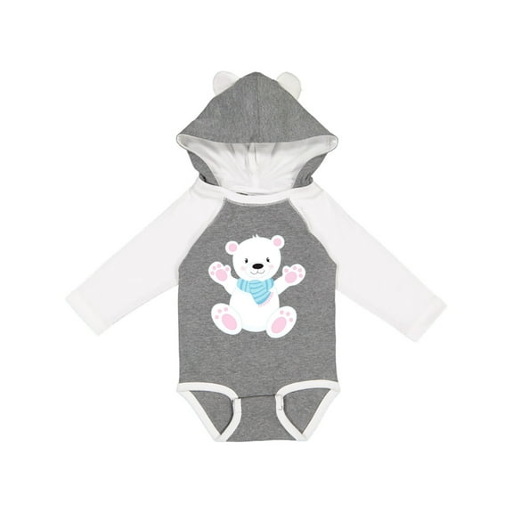Inktastic Cute Polar Bear, White Bear With Blue Scarf Boys or Girls Long Sleeve Baby Bodysuit