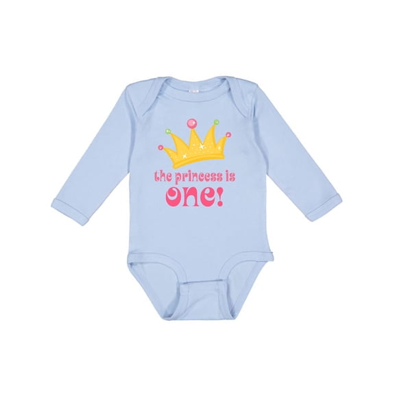 Inktastic Cute Princess is One 1st Birthday Girls Long Sleeve Baby Bodysuit