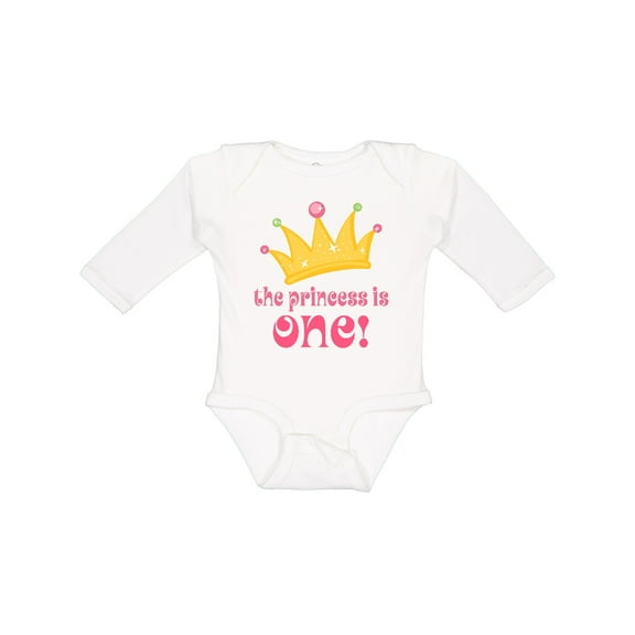 Inktastic Cute Princess is One 1st Birthday Girls Long Sleeve Baby Bodysuit