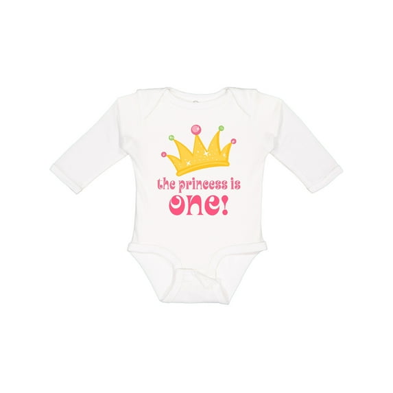 Inktastic Cute Princess is One 1st Birthday Girls Long Sleeve Baby Bodysuit