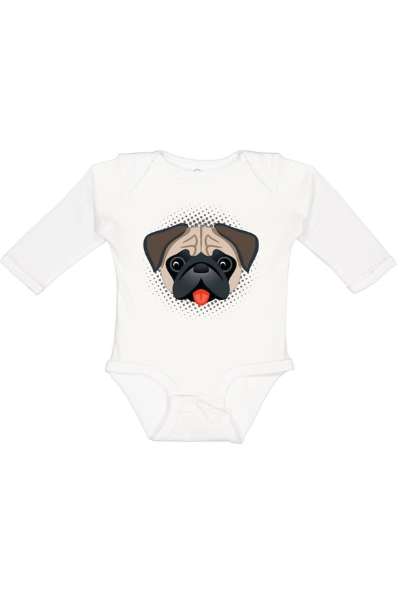 Cute Pug Puppy Dog Boys or Girls Long Sleeve Baby Bodysuit