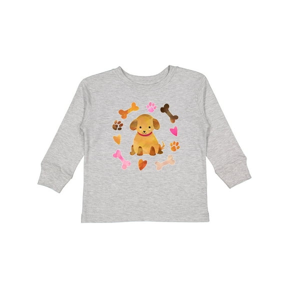 Inktastic Cute Puppy Valentine with Hearts and Bones Boys or Girls Long Sleeve Toddler T-Shirt