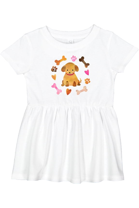 Cute Puppy Valentine with Hearts and Bones Girls Baby Dress