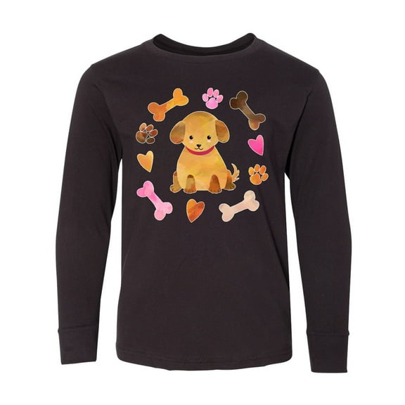 Inktastic Cute Puppy Valentine with Hearts and Bones Long Sleeve Youth T-Shirt