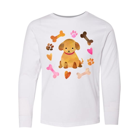 Inktastic Cute Puppy Valentine with Hearts and Bones Long Sleeve Youth T-Shirt