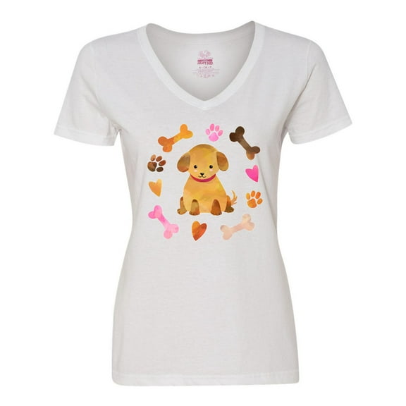Inktastic Cute Puppy Valentine with Hearts and Bones Women's V-Neck T-Shirt
