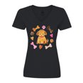 thumbnail image 1 of Inktastic Cute Puppy Valentine with Hearts and Bones Women's V-Neck T-Shirt, 1 of 5