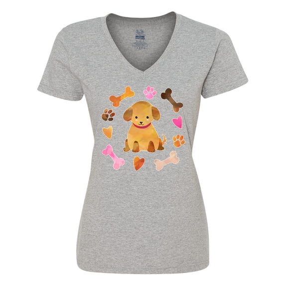 Inktastic Cute Puppy Valentine with Hearts and Bones Women's V-Neck T-Shirt