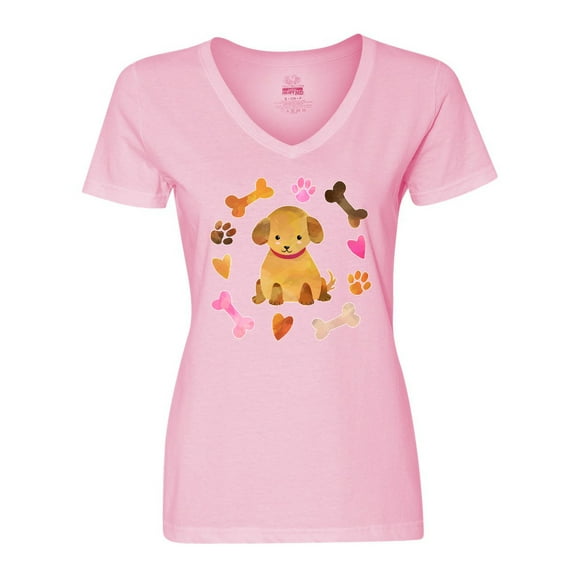 Inktastic Cute Puppy Valentine with Hearts and Bones Women's V-Neck T-Shirt