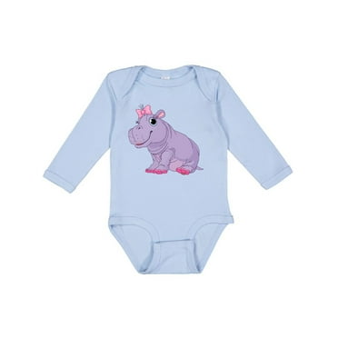 Inktastic Cute Purple Hippo Girls Long Sleeve Baby Bodysuit