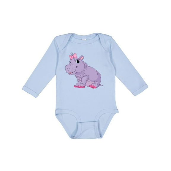 Inktastic Cute Purple Hippo Girls Long Sleeve Baby Bodysuit