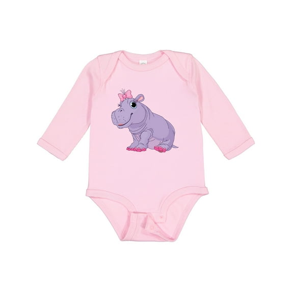Inktastic Cute Purple Hippo Girls Long Sleeve Baby Bodysuit