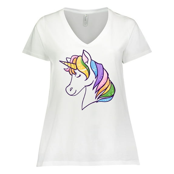 Inktastic Cute Rainbow Unicorn Women's Plus Size V-Neck T-Shirt