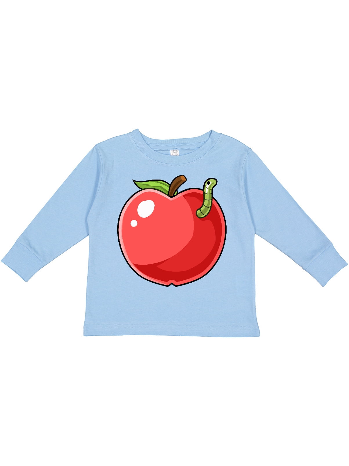 Inktastic Cute Red Apple with Green Worm Boys or Girls Long Sleeve