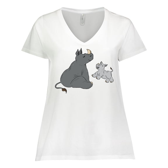 Inktastic Cute Rhinos Women's Plus Size V-Neck T-Shirt