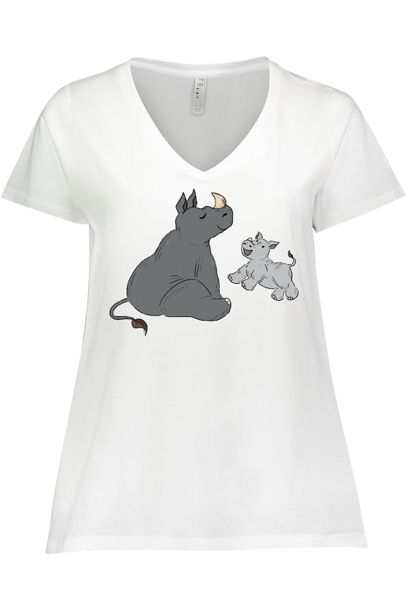 Cute Rhinos Women's Plus Size V-Neck T-Shirt