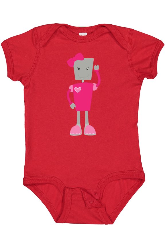 Cute Robot, Funny Robot, Girl Robot, Pink Robot Girls Baby Bodysuit