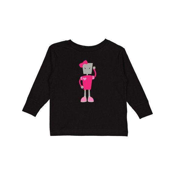 Inktastic Cute Robot, Girl Robot, Pink Robot With Ribbon Girls Long Sleeve Toddler T-Shirt