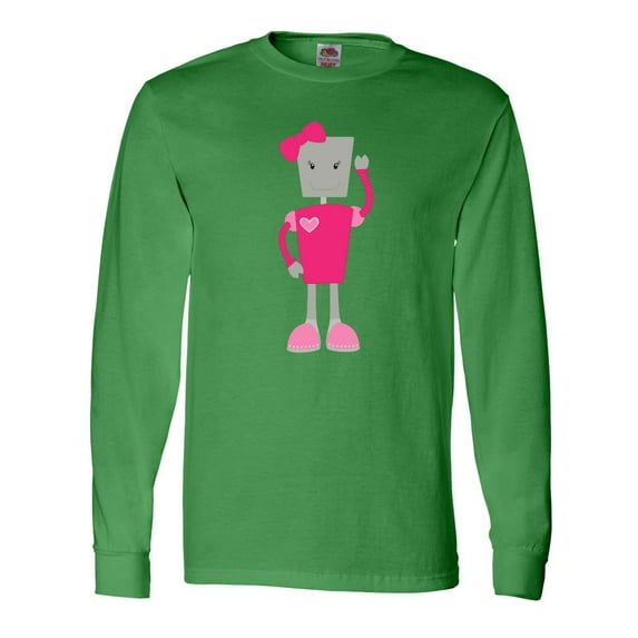 Inktastic Cute Robot, Girl Robot, Pink Robot With Ribbon Long Sleeve T-Shirt