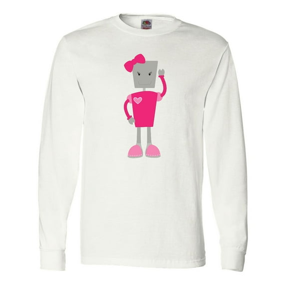 Inktastic Cute Robot, Girl Robot, Pink Robot With Ribbon Long Sleeve T-Shirt