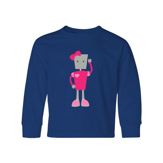 Inktastic Cute Robot, Girl Robot, Pink Robot With Ribbon Long Sleeve Youth T-Shirt