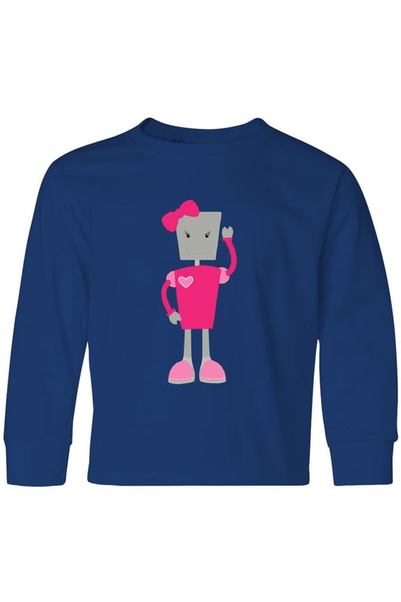 Cute Robot, Girl Robot, Pink Robot With Ribbon Long Sleeve Youth T-Shirt