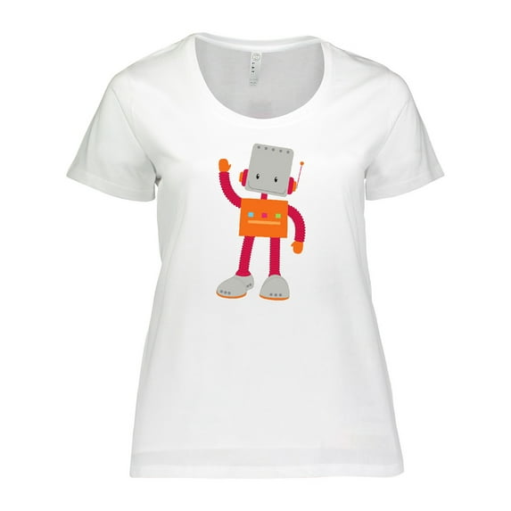 Inktastic Cute Robot, Smiling Robot, Colorful Robot Women's Plus Size T-Shirt