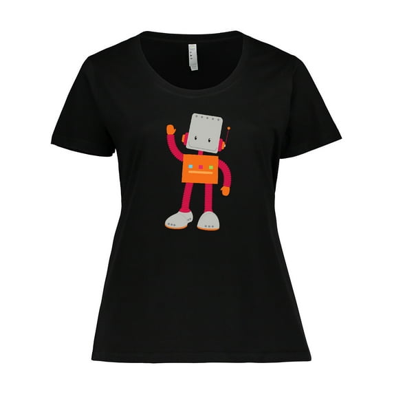 Inktastic Cute Robot, Smiling Robot, Colorful Robot Women's Plus Size T-Shirt