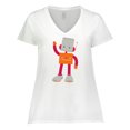 thumbnail image 1 of Inktastic Cute Robot, Smiling Robot, Colorful Robot Women's Plus Size V-Neck T-Shirt, 1 of 5