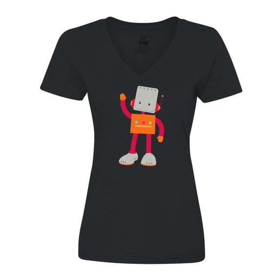 Inktastic Cute Robot, Smiling Robot, Colorful Robot Women's V-Neck T-Shirt