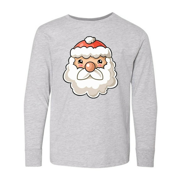 Inktastic Cute Santa Claus Face Long Sleeve Youth T-Shirt