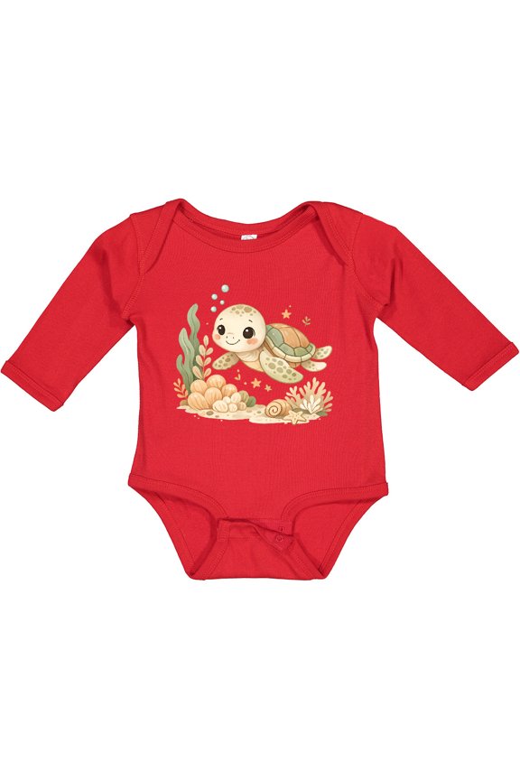 Cute Sea Turtle Ocean Animal Boys or Girls Long Sleeve Baby Bodysuit