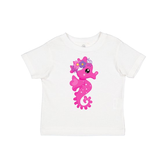 Inktastic Cute Seahorse, Pink Seahorse, Flowers, Seashell Boys or Girls Toddler T-Shirt