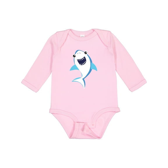 Inktastic Cute Shark, Little Shark, Blue Shark Boys or Girls Long Sleeve Baby Bodysuit