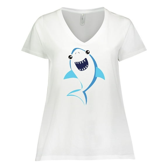 Inktastic Cute Shark, Little Shark, Blue Shark Women's Plus Size V-Neck T-Shirt