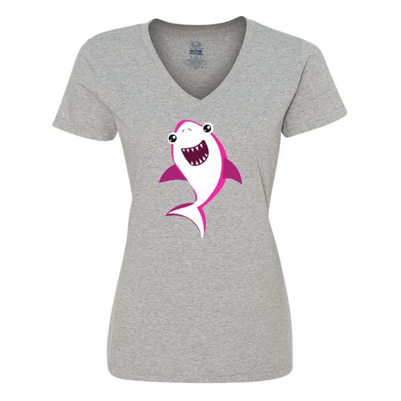 Inktastic Cute Shark, Little Shark, Pink Shark, Sea Animal Women's V-Neck T-Shirt