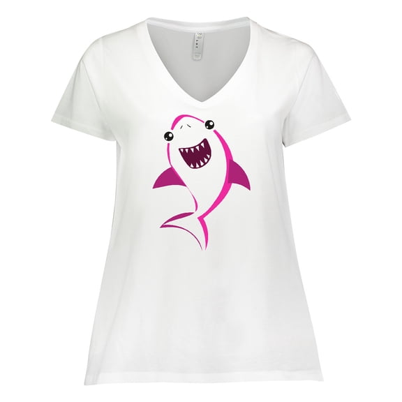 Inktastic Cute Shark, Little Shark, Pink Shark Women's Plus Size V-Neck T-Shirt